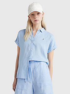 blue linen regular fit short sleeve shirt for women tommy hilfiger