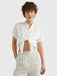 chemise coupe standard en lin manches courtes blanc pour femmes tommy hilfiger