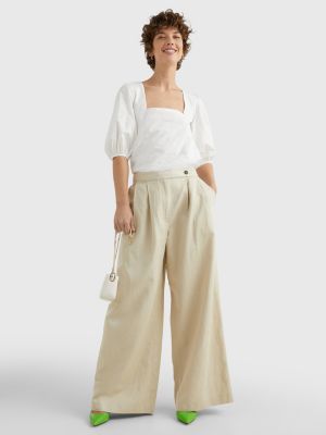 Pleated Wide Leg Trousers | KHAKI | Tommy Hilfiger