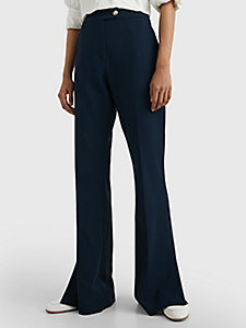 blue high rise flared leg tailored trousers for women tommy hilfiger