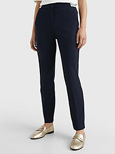 blue slim fit punto milano trousers for women tommy hilfiger