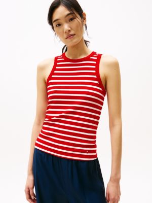 multi geripptes slim fit tanktop für damen - tommy hilfiger