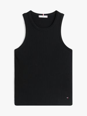 black ribbed slim tank top for women tommy hilfiger