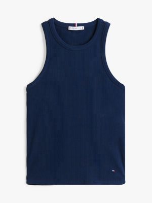 blue ribbed slim tank top for women tommy hilfiger