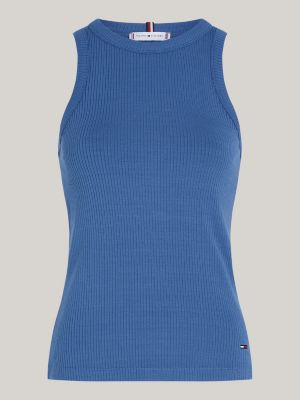 blue ribbed slim fit tank top for women tommy hilfiger