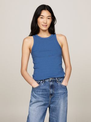 blue ribbed slim fit tank top for women tommy hilfiger