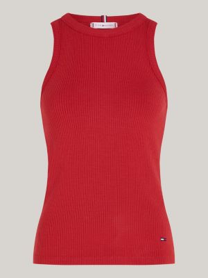 red ribbed slim fit tank top for women tommy hilfiger