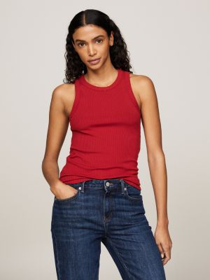 red ribbed slim fit tank top for women tommy hilfiger