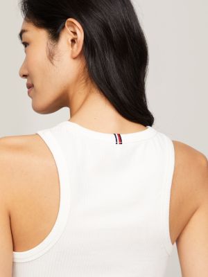 camiseta acanalada sin mangas de corte slim blanco de mujeres tommy hilfiger