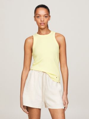yellow geripptes slim fit tanktop für damen - tommy hilfiger