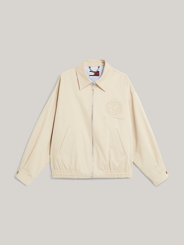 beige crest dual gender relaxed fit twill dual gender coach jacket for women tommy hilfiger