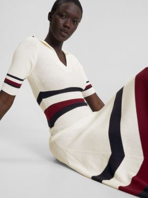 | | Stripe Global Hilfiger Midi White Dress Tommy