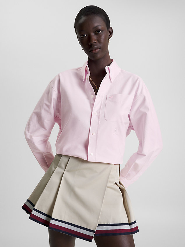 camisa de algodón oxford dual gendercon corte amplio pink de mujer tommy hilfiger