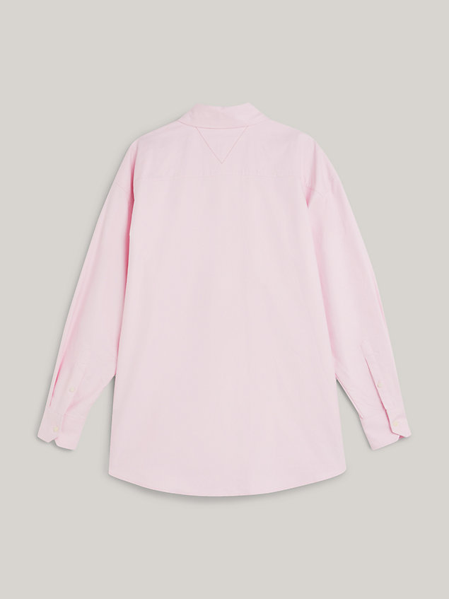 pink crest archive relaxed fit dual gender oxford shirt for women tommy hilfiger