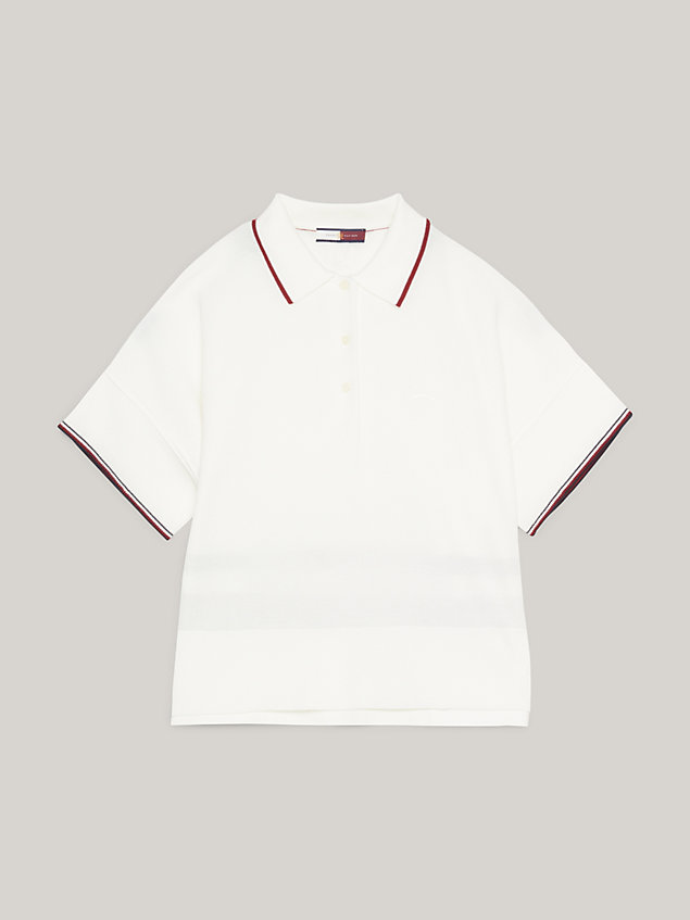 white crest global stripe boxy relaxed polo for women tommy hilfiger