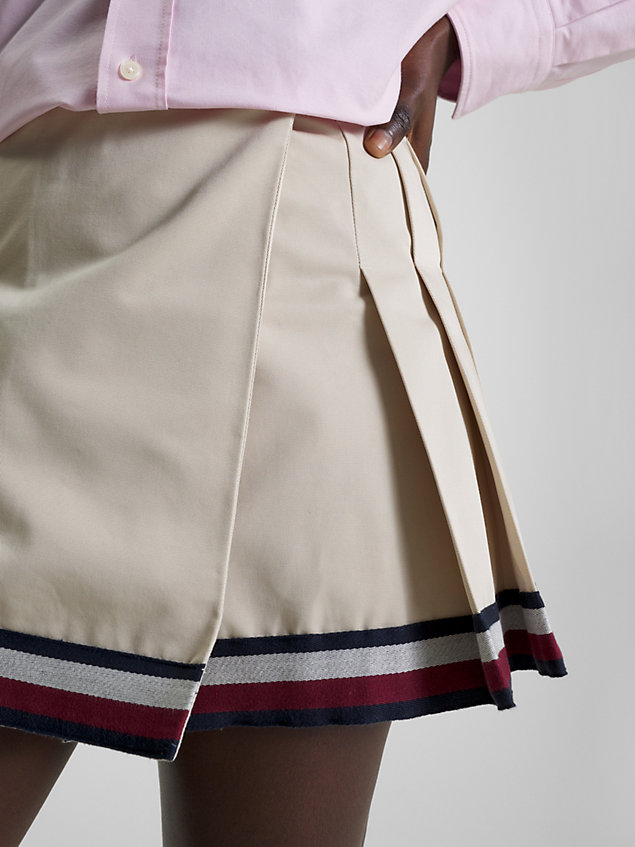 beige pleated flare chino skirt for women tommy hilfiger