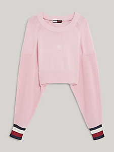 różowy prążkowany sweter z materiału repreve® z emblematem dla kobiety - tommy hilfiger