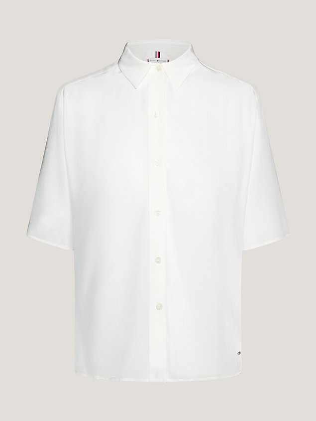 white regular fit bluse mit halblangen ärmeln für damen - tommy hilfiger