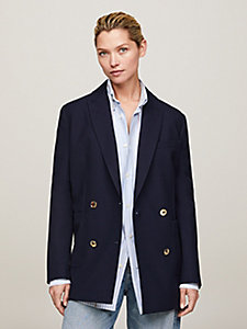 blue double breasted casual fit blazer for women tommy hilfiger