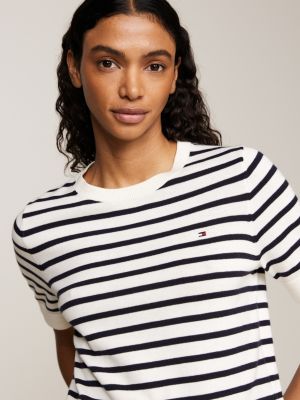 white flag embroidery jersey short sleeve jumper for women tommy hilfiger