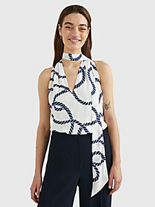 blue rope print halter neck blouse for women tommy hilfiger