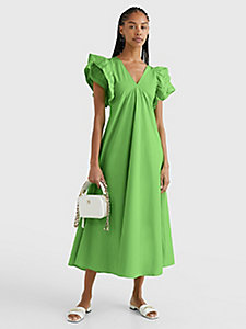 green ruffled sateen maxi dress for women tommy hilfiger