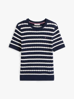 multi cable knit short sleeve jumper for women tommy hilfiger