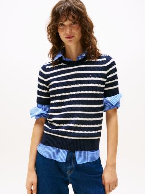 multi cable knit short sleeve jumper for women tommy hilfiger