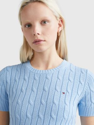 Cable Knit Slim Short Sleeve Jumper BLUE Tommy Hilfiger