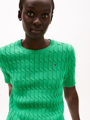 green cable knit short sleeve jumper for women tommy hilfiger