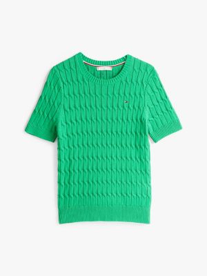 green cable knit short sleeve jumper for women tommy hilfiger