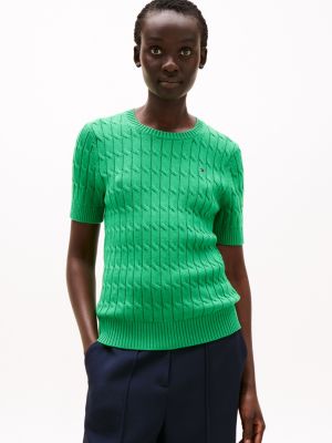 green cable knit short sleeve jumper for women tommy hilfiger