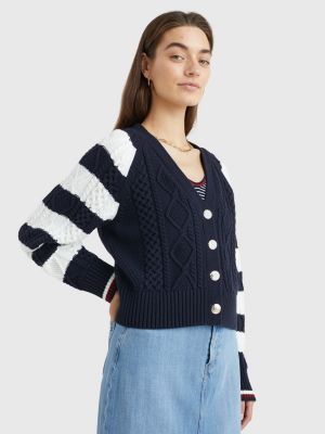 Cable Knit Cropped Relaxed Cardigan | BLUE | Tommy Hilfiger