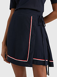 blue signature tape crepe wrap mini skirt for women tommy hilfiger