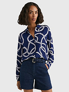 blau regular fit bluse mit seil-print für damen - tommy hilfiger