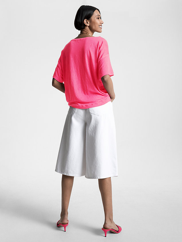 pink relaxed fit t-shirt aus reinem leinen für damen - tommy hilfiger