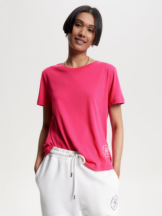 rosa logo-t-shirt mit rundhalsausschnitt für damen - tommy hilfiger