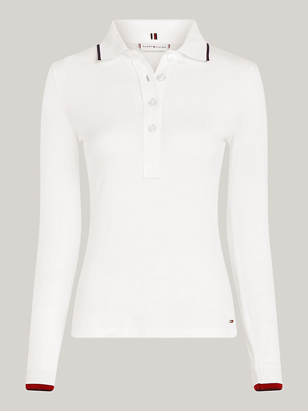white global stripe slim long sleeve polo for women tommy hilfiger
