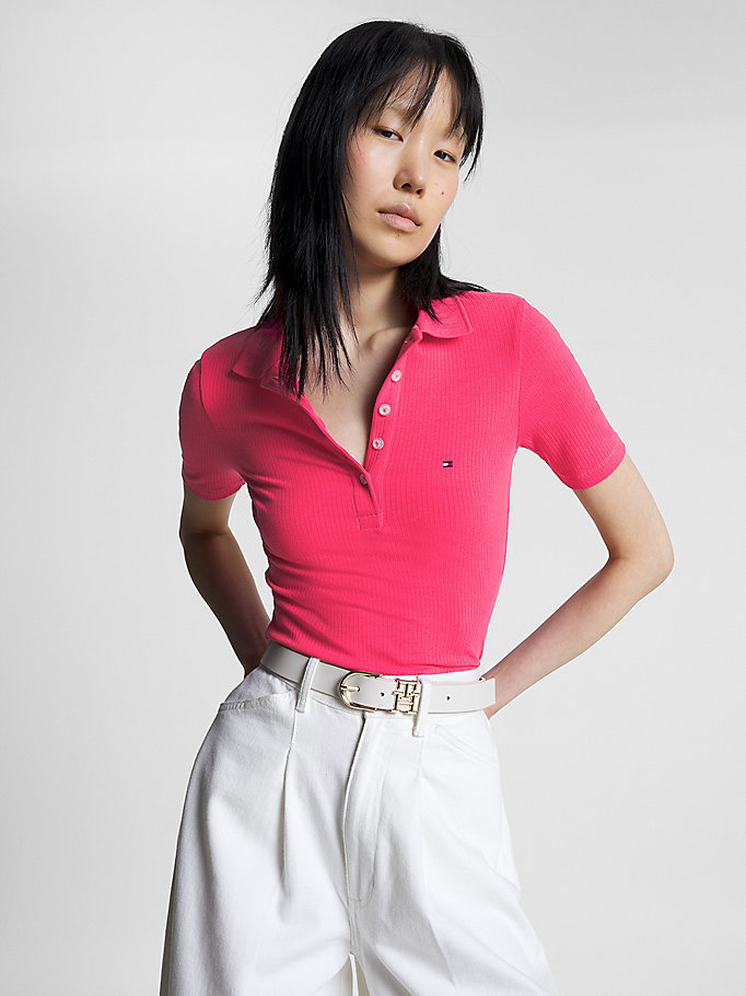 Ribbed Slim Fit Polo | PINK | Tommy Hilfiger