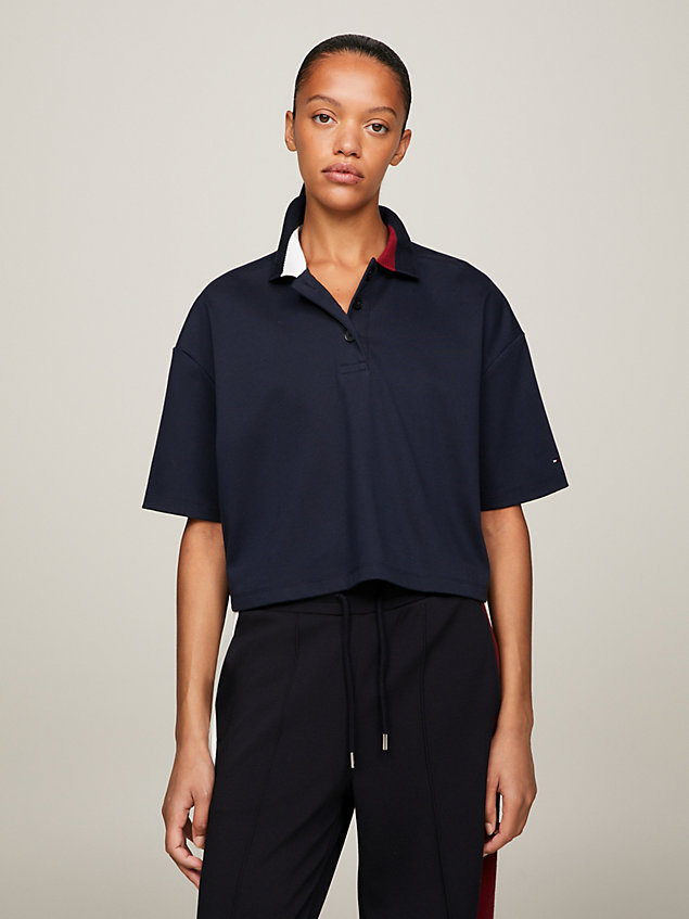 blue global stripe cropped relaxed polo for women tommy hilfiger