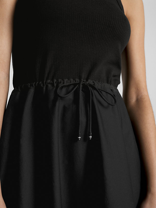 black mouwloze fit and flare jurk met trekkoord voor dames - tommy hilfiger
