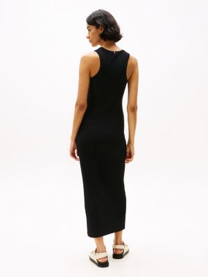 zwart slim fit mouwloze bodycon maxi-jurk voor dames - tommy hilfiger