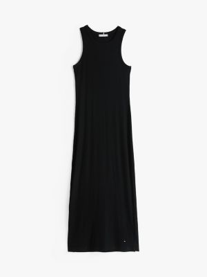 zwart slim fit mouwloze bodycon maxi-jurk voor dames - tommy hilfiger