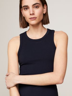 blue geripptes bodycon-kleid in midi-länge für damen - tommy hilfiger