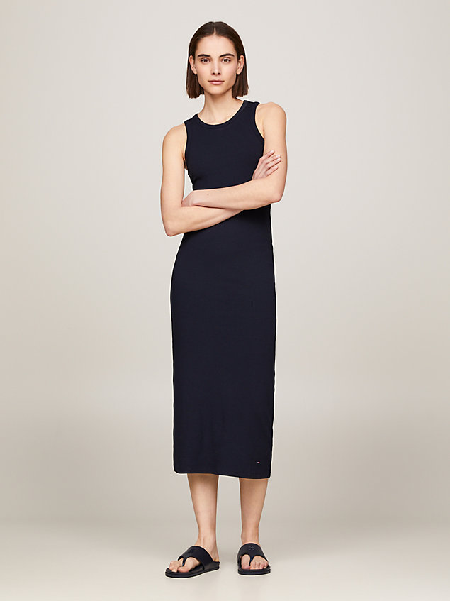 blue ribbed midi bodycon dress for women tommy hilfiger