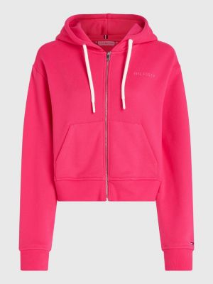 Femme - Sweat à capuche zippé Essential Logo en coton bio Corail