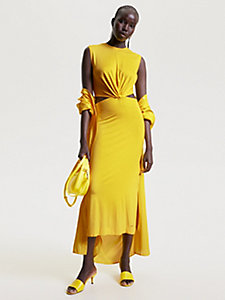 geel midi-jurk met cut-out in de taille voor dames - tommy hilfiger