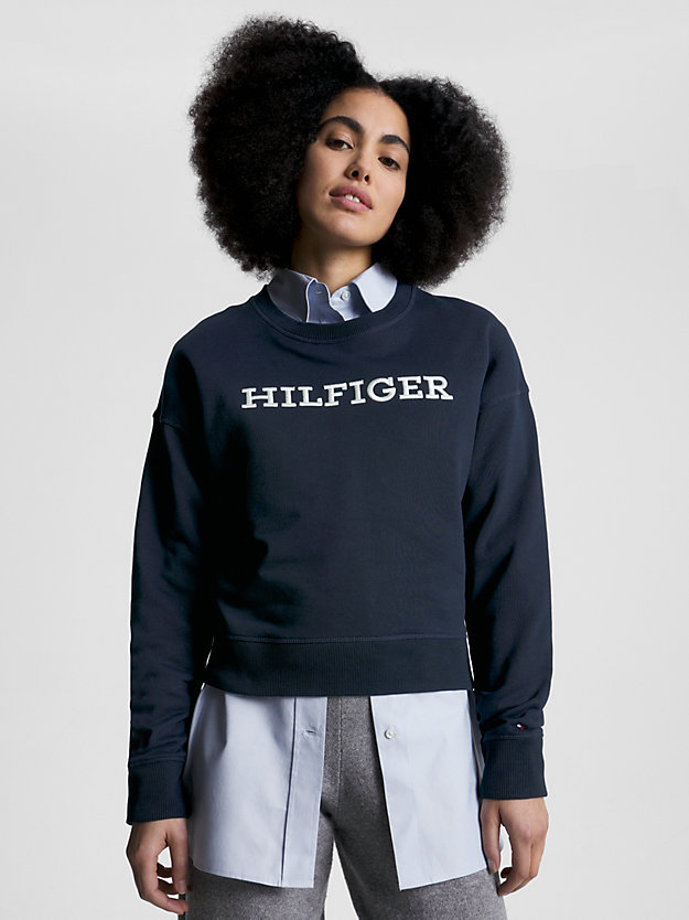 Sweatshirt mit Hilfiger-Monotype-Stickerei | Blau | Tommy Hilfiger