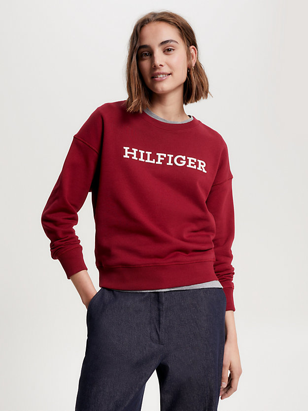 Sweatshirt mit Hilfiger-Monotype-Stickerei | Rot | Tommy Hilfiger