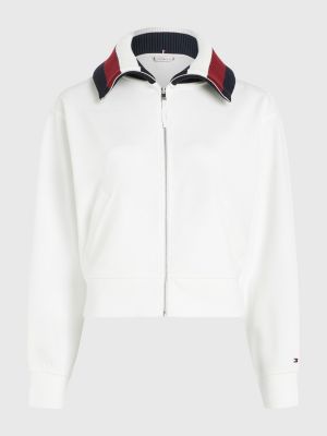 giacca global stripe con zip white da donna tommy hilfiger